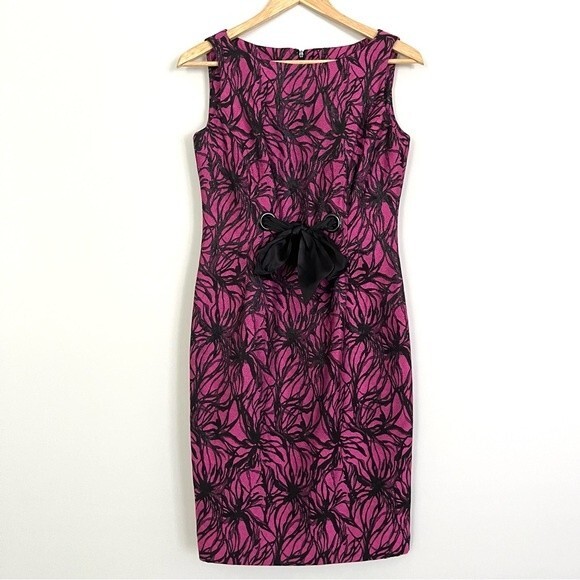 Taylor Dresses Taylor Fuchsia And Black Lace Tie Waist Dress Size 2